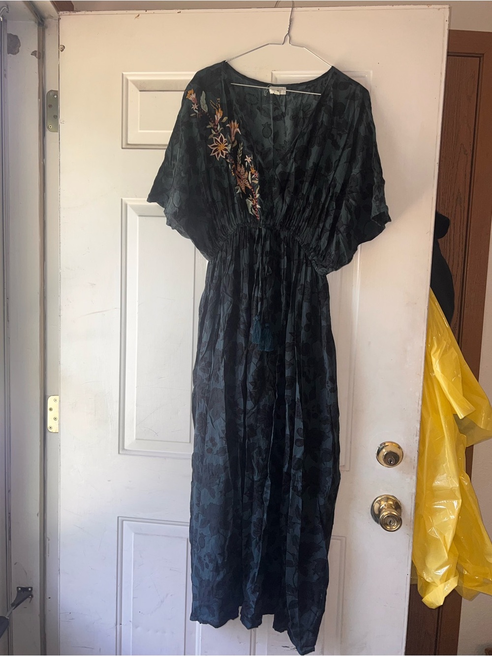 Cost Plus World Market Black Floral Embroidered Maxi Dress with Tassel - Picture 2 of 6